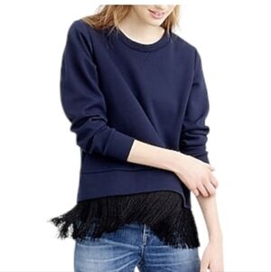 J. Crew Navy Fringe Hem Sweatshirt Exposed Back Zipper